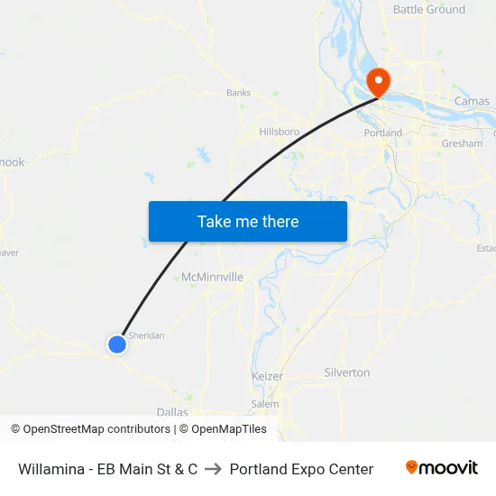 Willamina - EB Main St & C to Portland Expo Center map