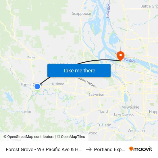 Forest Grove - WB Pacific Ave & Hwy 47 (Tm 4307) to Portland Expo Center map