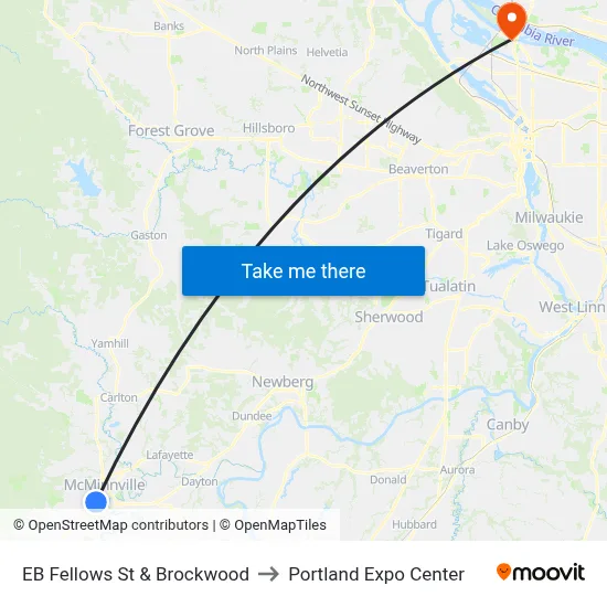 EB Fellows St & Brockwood to Portland Expo Center map