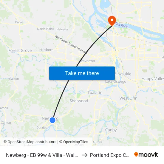 Newberg - EB 99w & Villa - Walgreens to Portland Expo Center map
