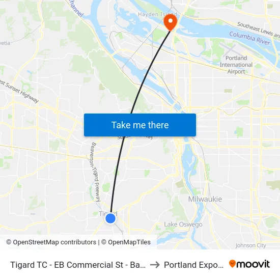 Tigard TC - EB Commercial St - Ballroom Studio to Portland Expo Center map