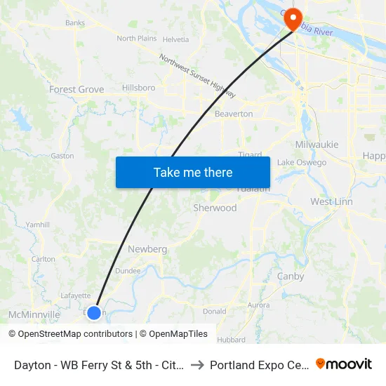 Dayton - WB Ferry St & 5th - City Hall to Portland Expo Center map