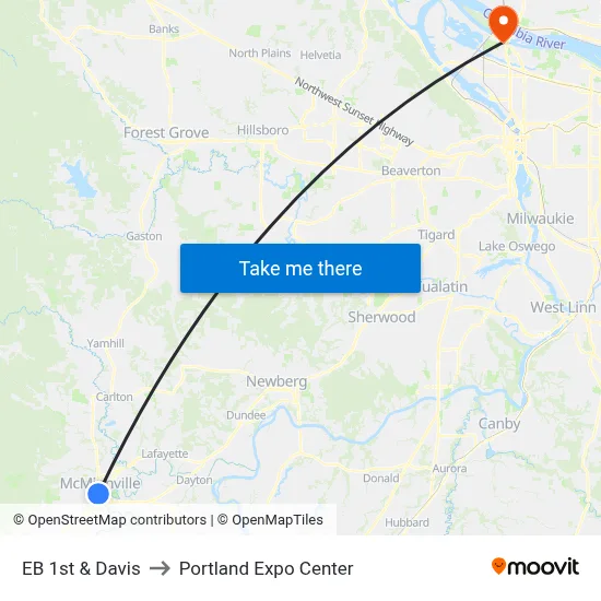 EB 1st & Davis to Portland Expo Center map
