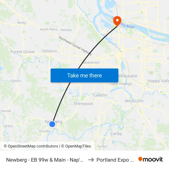 Newberg - EB 99w & Main - Nap's Thriftway to Portland Expo Center map