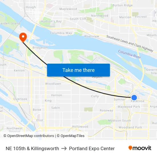 NE 105th & Killingsworth to Portland Expo Center map