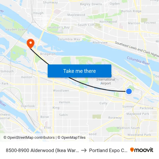 8500-8900 Alderwood (Ikea Warehouse) to Portland Expo Center map