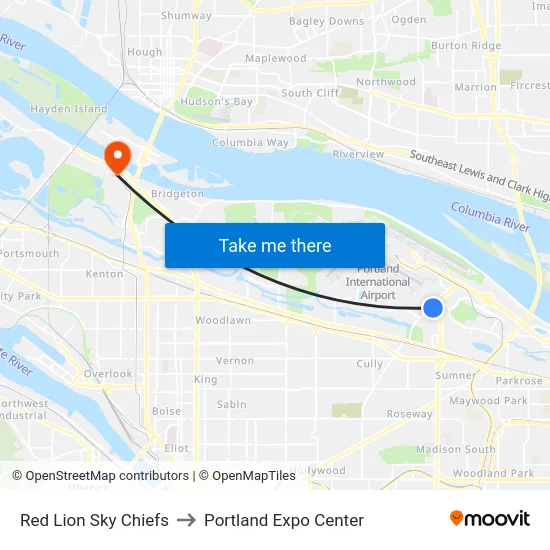 Red Lion Sky Chiefs to Portland Expo Center map