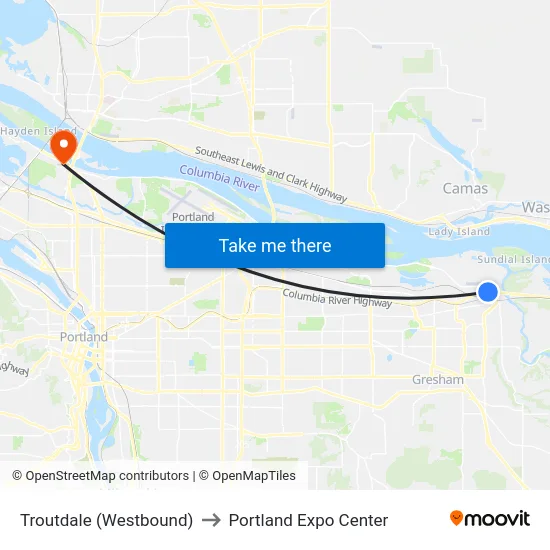Troutdale (Westbound) to Portland Expo Center map