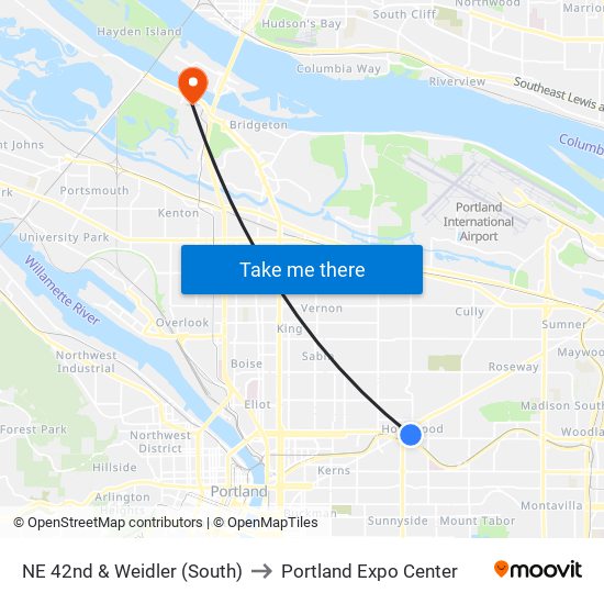 NE 42nd & Weidler (South) to Portland Expo Center map