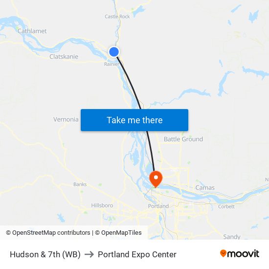 Hudson & 7th (WB) to Portland Expo Center map