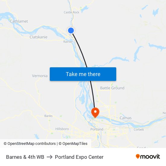 Barnes & 4th WB to Portland Expo Center map
