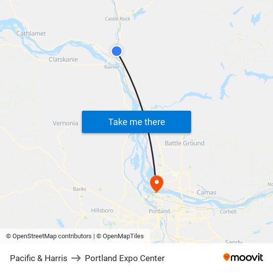 Pacific & Harris to Portland Expo Center map