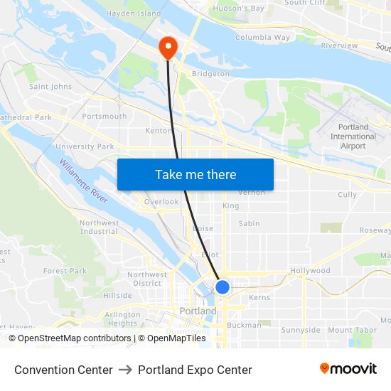 Convention Center to Portland Expo Center map