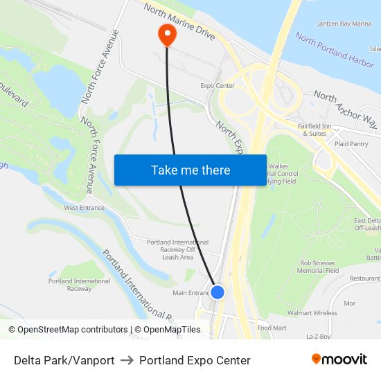 Delta Park/Vanport to Portland Expo Center map