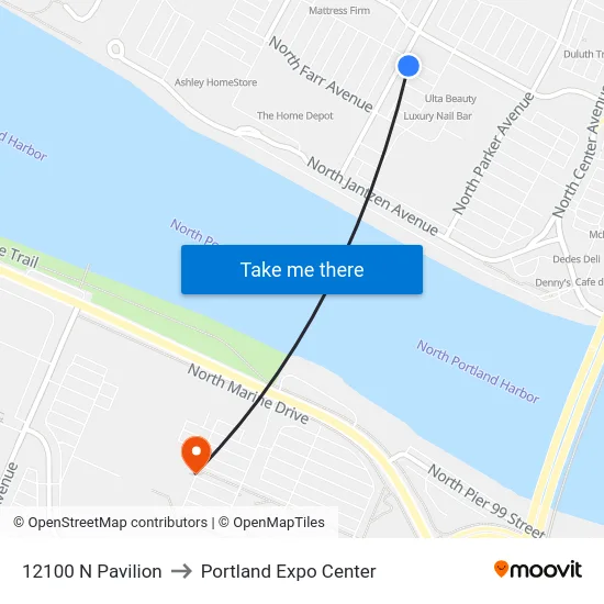 12100 N Pavilion to Portland Expo Center map