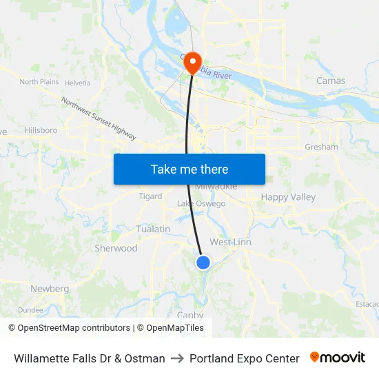 Willamette Falls Dr & Ostman to Portland Expo Center map