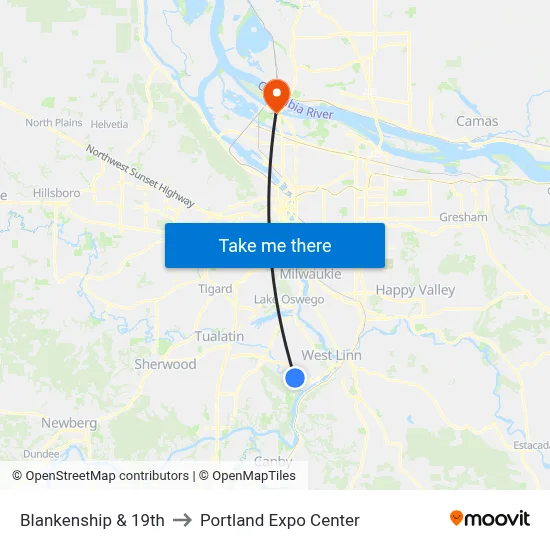 Blankenship & 19th to Portland Expo Center map