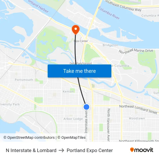 N Interstate & Lombard to Portland Expo Center map