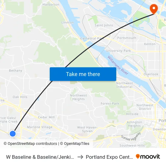 W Baseline & Baseline/Jenkins to Portland Expo Center map