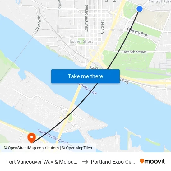 Fort Vancouver Way & Mcloughlin to Portland Expo Center map