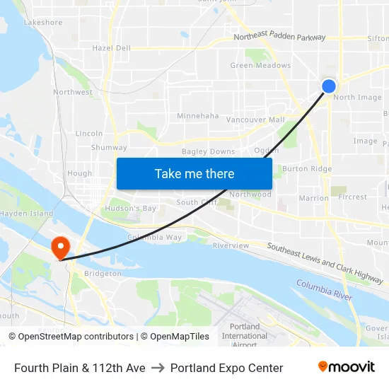 Fourth Plain & 112th Ave to Portland Expo Center map