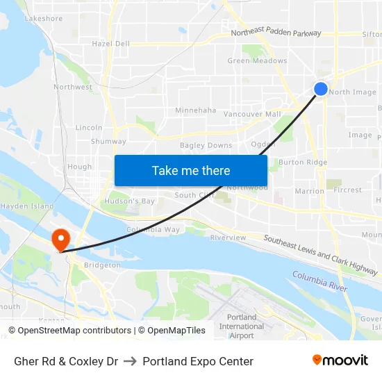 Gher Rd & Coxley Dr to Portland Expo Center map