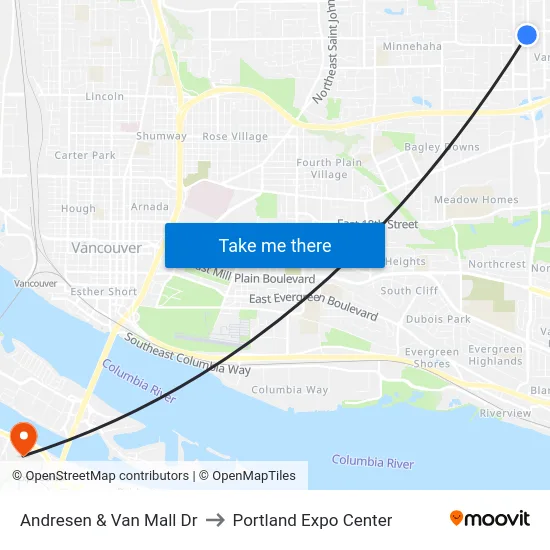 Andresen & Van Mall Dr to Portland Expo Center map