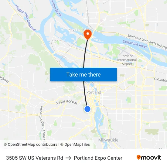 3505 SW US Veterans Rd to Portland Expo Center map