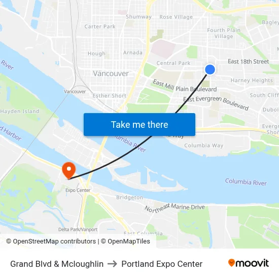 Grand Blvd & Mcloughlin to Portland Expo Center map