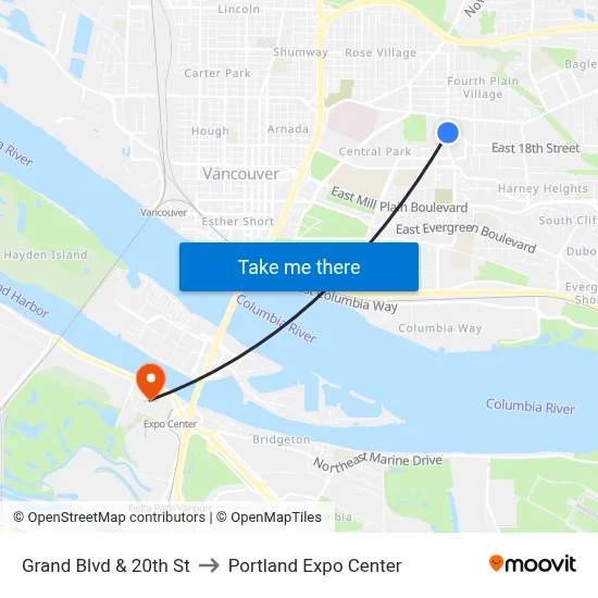 Grand Blvd & 20th St to Portland Expo Center map