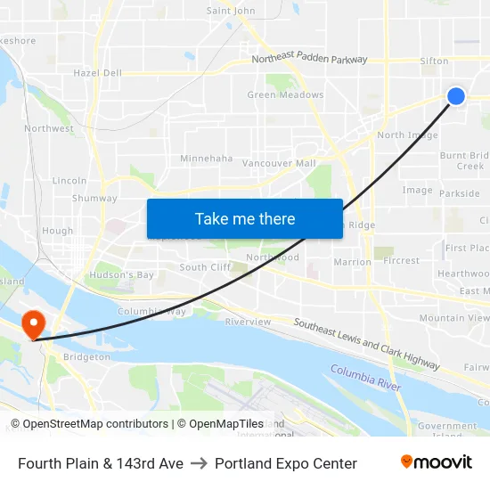 Fourth Plain & 143rd Ave to Portland Expo Center map
