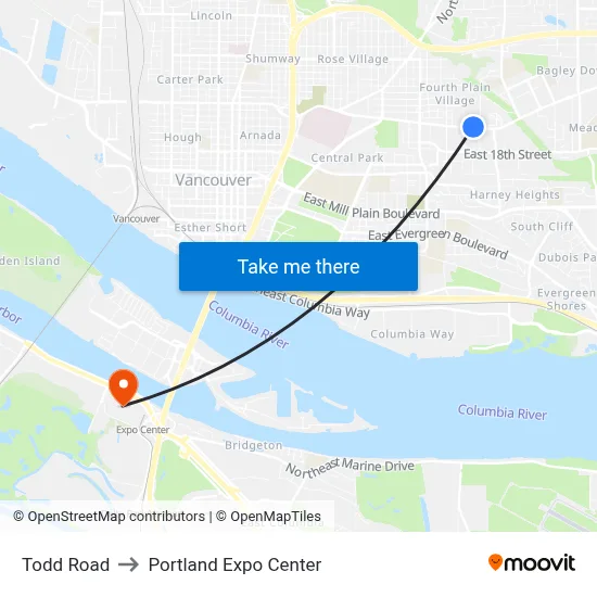 Todd Road to Portland Expo Center map