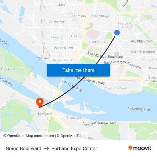 Grand Boulevard to Portland Expo Center map