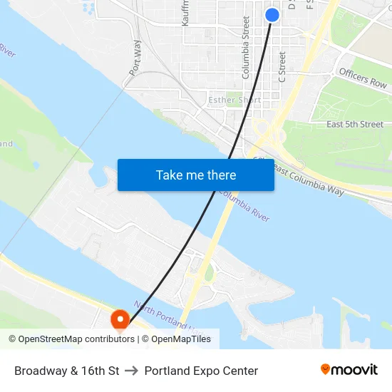 Broadway & 16th St to Portland Expo Center map