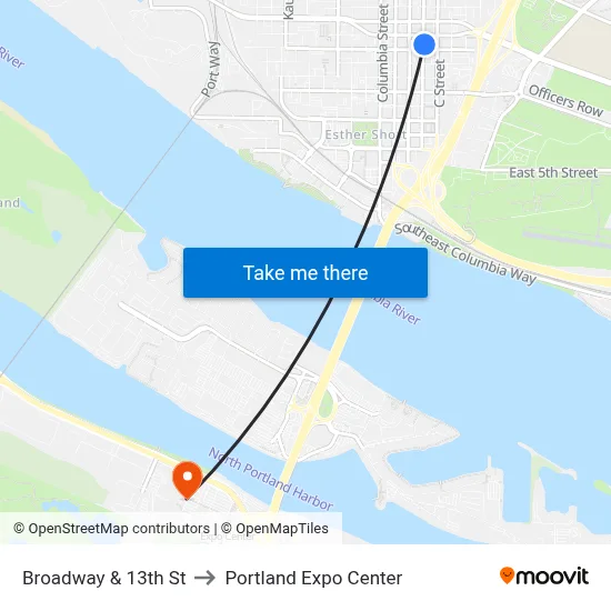 Broadway & 13th St to Portland Expo Center map