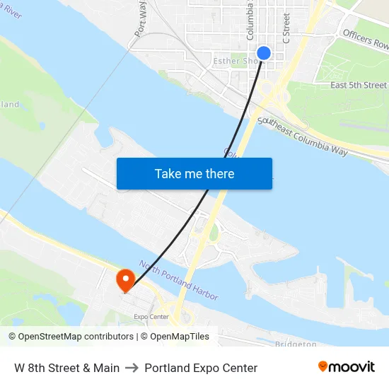 W 8th Street & Main to Portland Expo Center map