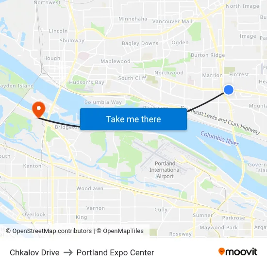 Chkalov Drive to Portland Expo Center map