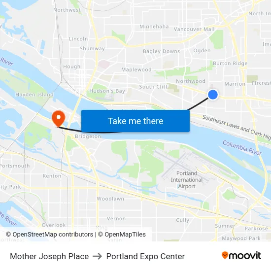 Mother Joseph Place to Portland Expo Center map