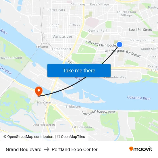 Grand Boulevard to Portland Expo Center map