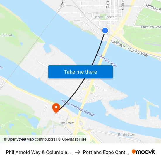 Phil Arnold Way & Columbia St to Portland Expo Center map