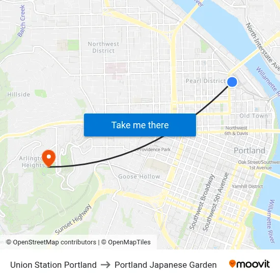 Union Station Portland to Portland Japanese Garden map