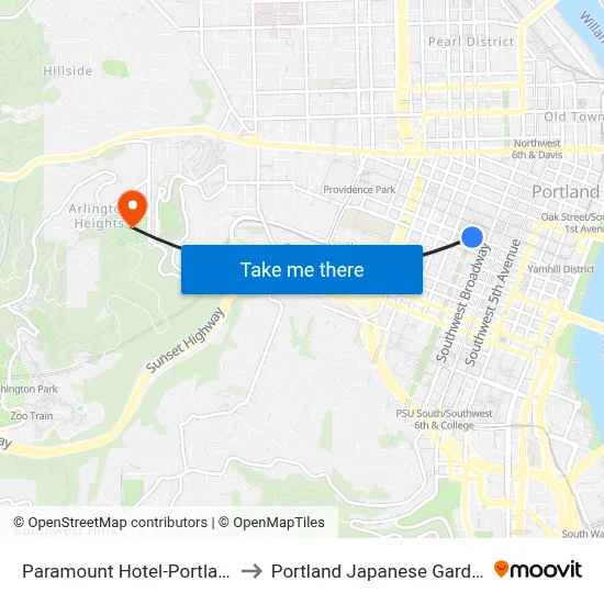 Paramount Hotel-Portland to Portland Japanese Garden map