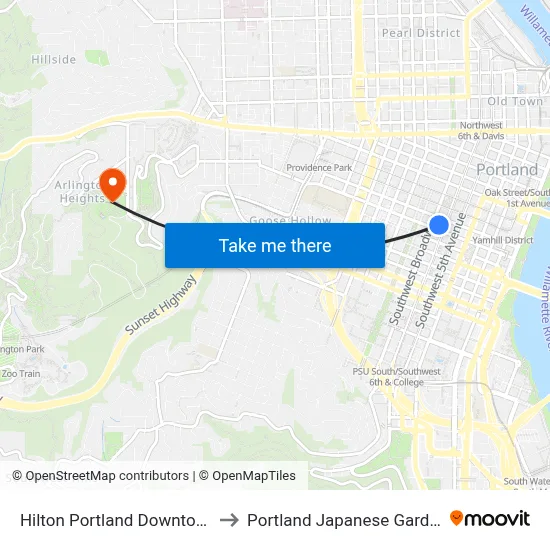Hilton Portland Downtown to Portland Japanese Garden map