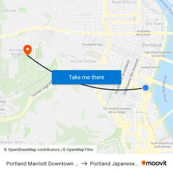 Portland Marriott Downtown Waterfront to Portland Japanese Garden map