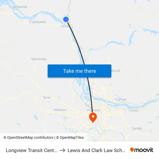 Longview Transit Center to Lewis And Clark Law School map