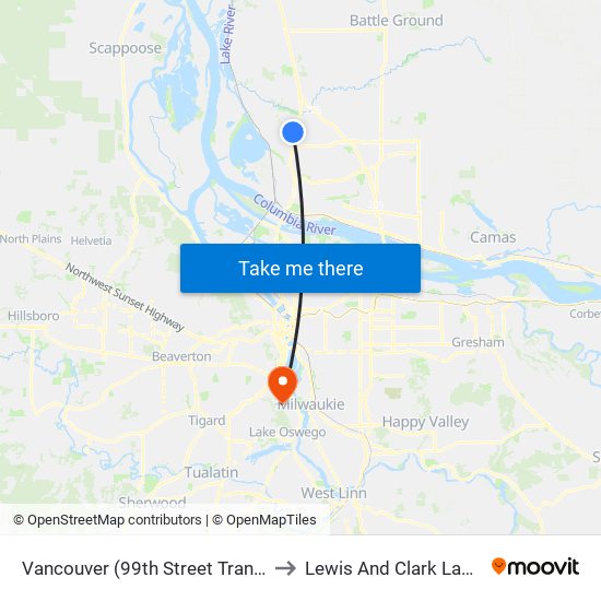 Vancouver (99th Street Transit Center) to Lewis And Clark Law School map