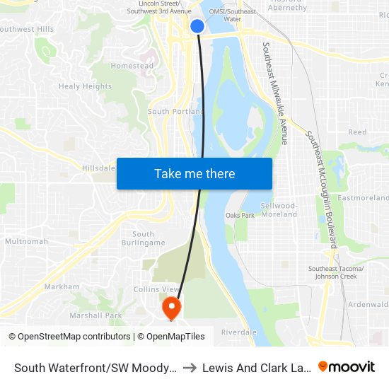 South Waterfront/SW Moody Max Station to Lewis And Clark Law School map