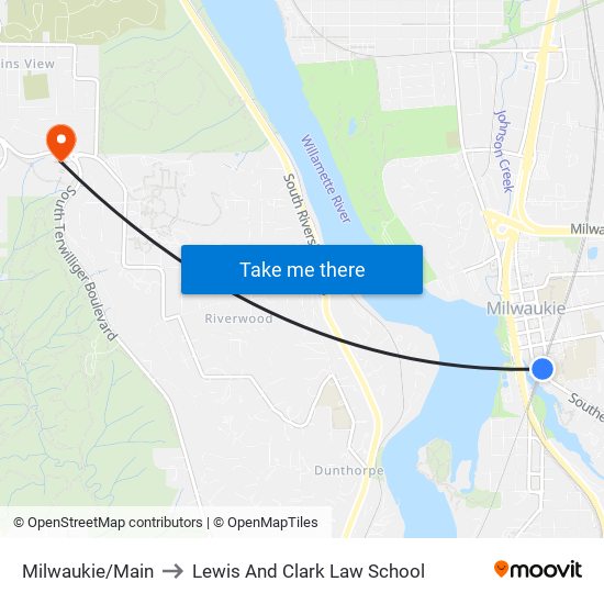 Milwaukie/Main to Lewis And Clark Law School map