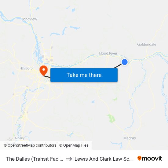 The Dalles (Transit Facility) to Lewis And Clark Law School map