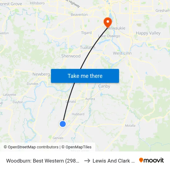 Woodburn: Best Western (2980 Tom Tennant Dr) to Lewis And Clark Law School map